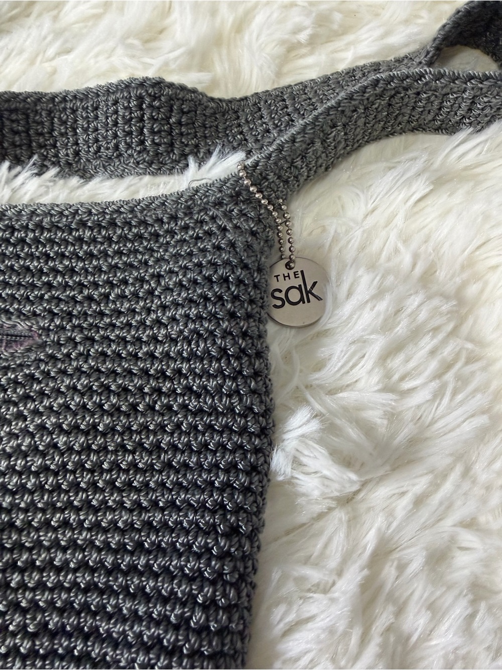 The Sak Gray Crochet Shoulder Bag – Boho Woven Crossbody Beach summer Retro - Picture 8 of 9